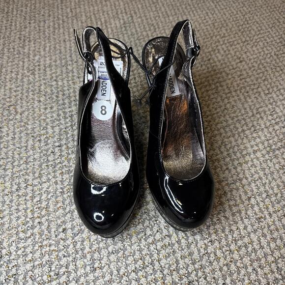 NWT 2000s vintage y2k Steve Madden black shiny chunky wedge ankle boot heels - Picture 2 of 6